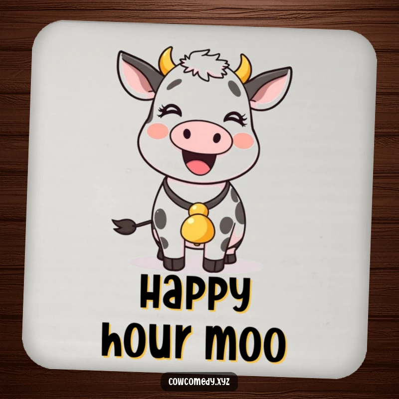 Funny cow with a bell around its neck wiggles joyfully, making these coasters a cute and amusing addition.