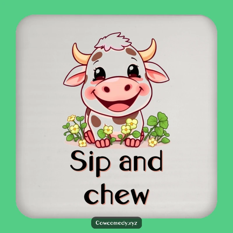 Funny Grinning Cow Clover Coaster: Cheerful Drink Protection, Perfect Funny Gift