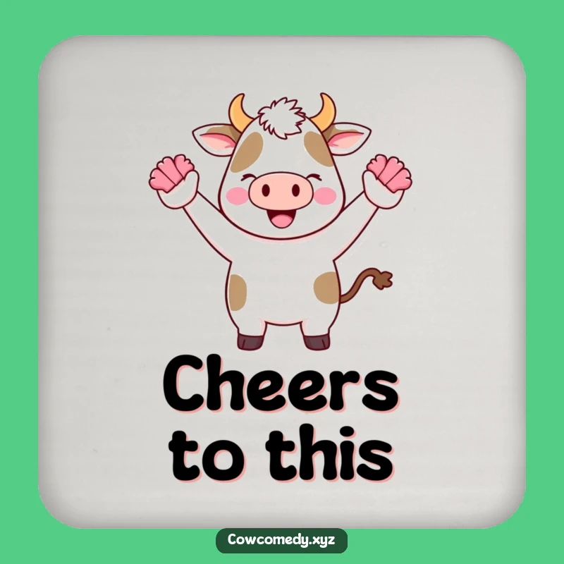 Funny Kawaii Cow Cheer Drink Coaster: Cute Protection with Energetic Flair