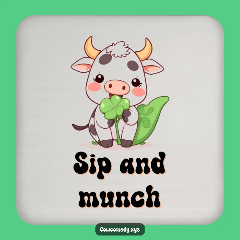 Funny Kawaii Cow Clover Drink Coaster: Cute Protection for Lucky Surfaces