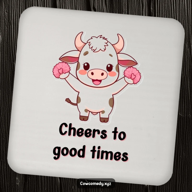 Funny Kawaii Cow Coaster: Protects surfaces with a cute cheering Kawaii cow design and pom-poms, adding a splash of fun to any table.