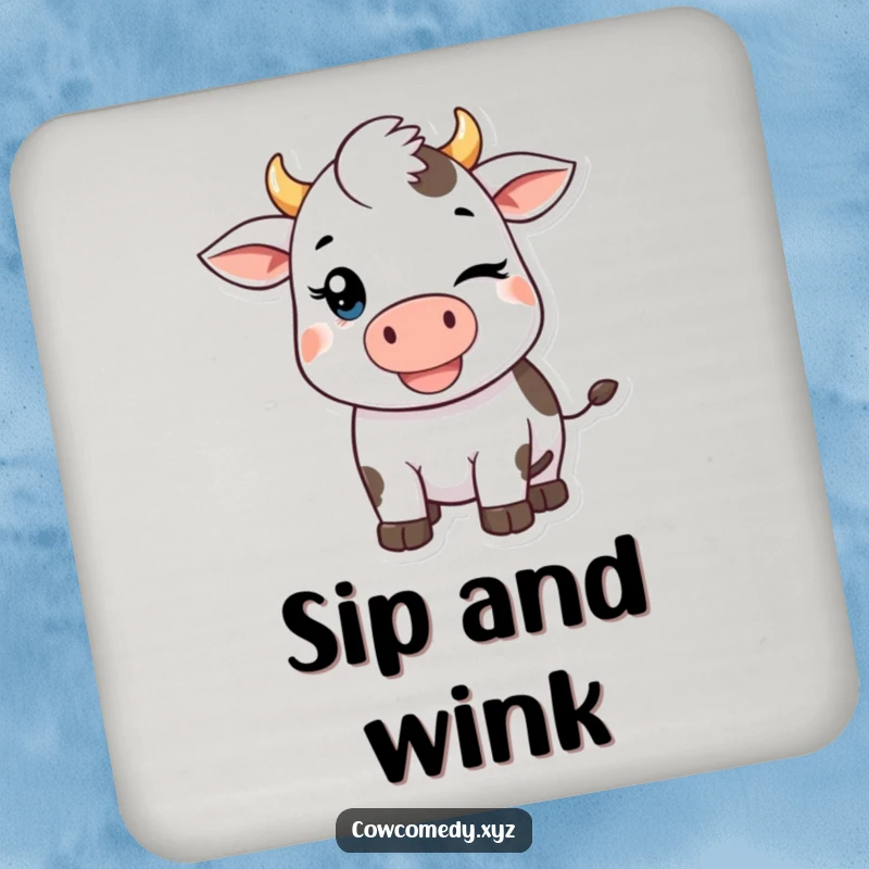 Funny Kawaii Cow Coaster: Protects surfaces with a cute winking Kawaii cow design, adding a touch of humor to any table setting.