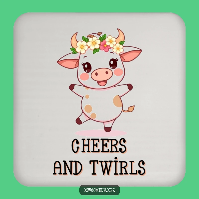 Funny Kawaii Cow Flower Crown Coaster - Joyful Spin Protector - Gift Set