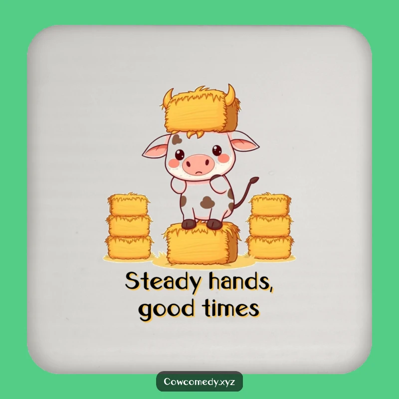 Funny Kawaii Cow Hay Drink Coaster: Determined Balancing Protector