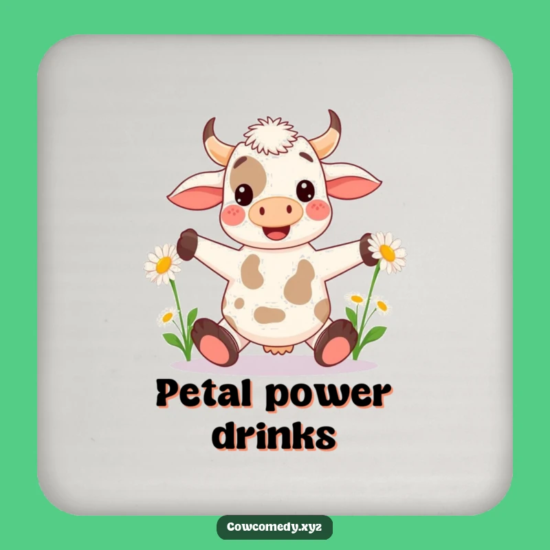 Funny Kawaii Cow Juggling Coaster - Daisy Drink Protector - Gift Set