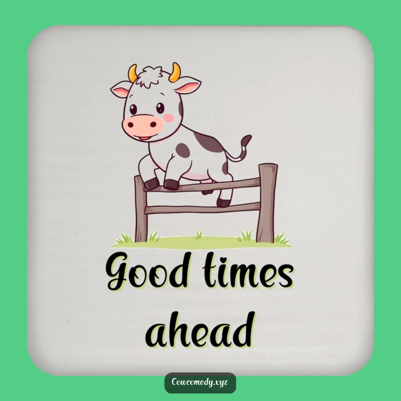 Funny Kawaii Cow Coaster: Fence Leap - Cute & Humorous Table Protection