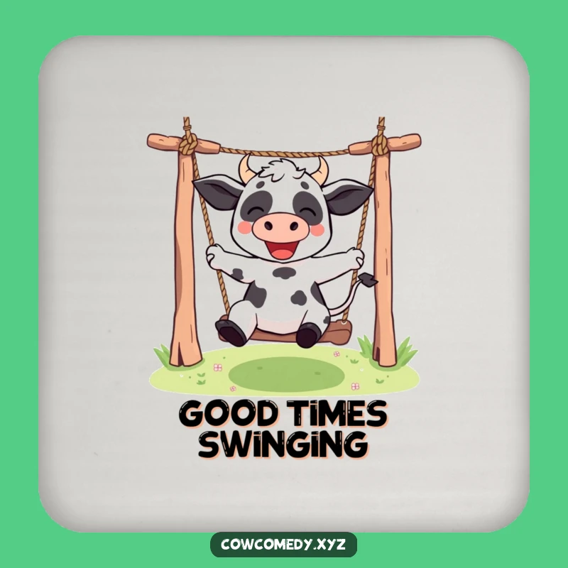 Funny Kawaii Cow Coaster: Rope Swing Joy - Cute & Humorous Table Protection