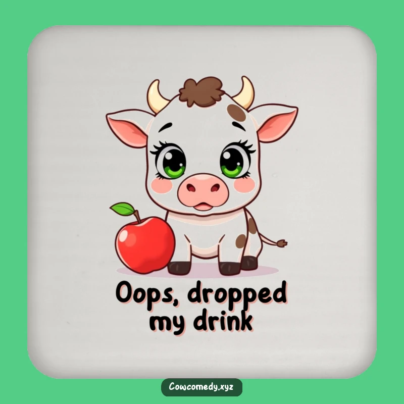 Funny Kawaii Cow Apple Drink Coaster: Surprise Reaction Table Protector