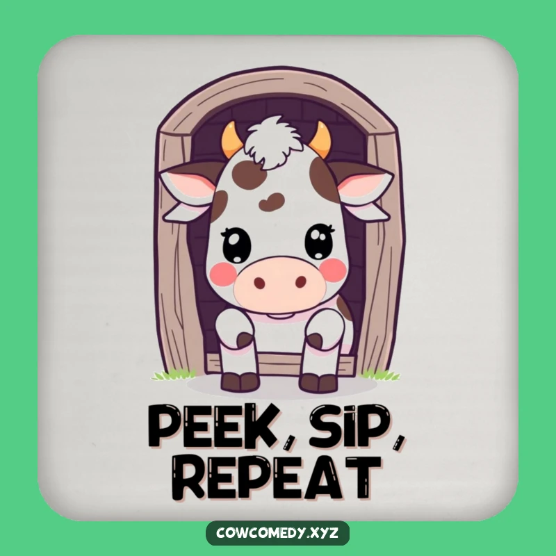 Funny Kawaii Cow Barn Peek Coaster - Protect Surfaces with Playfulness