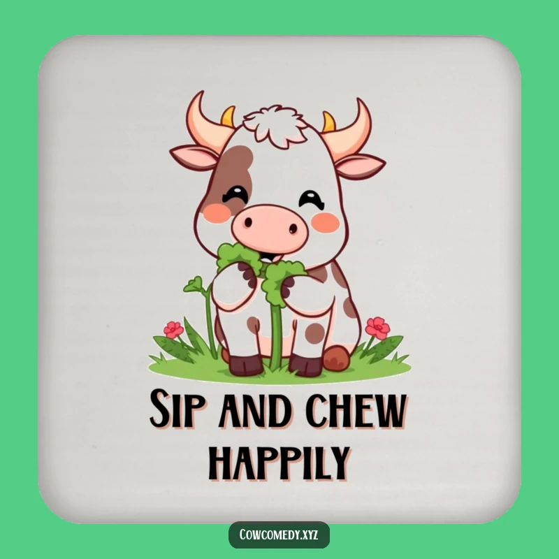 Funny Kawaii Cow Clover Munch Coaster - Protect Surfaces with Luck