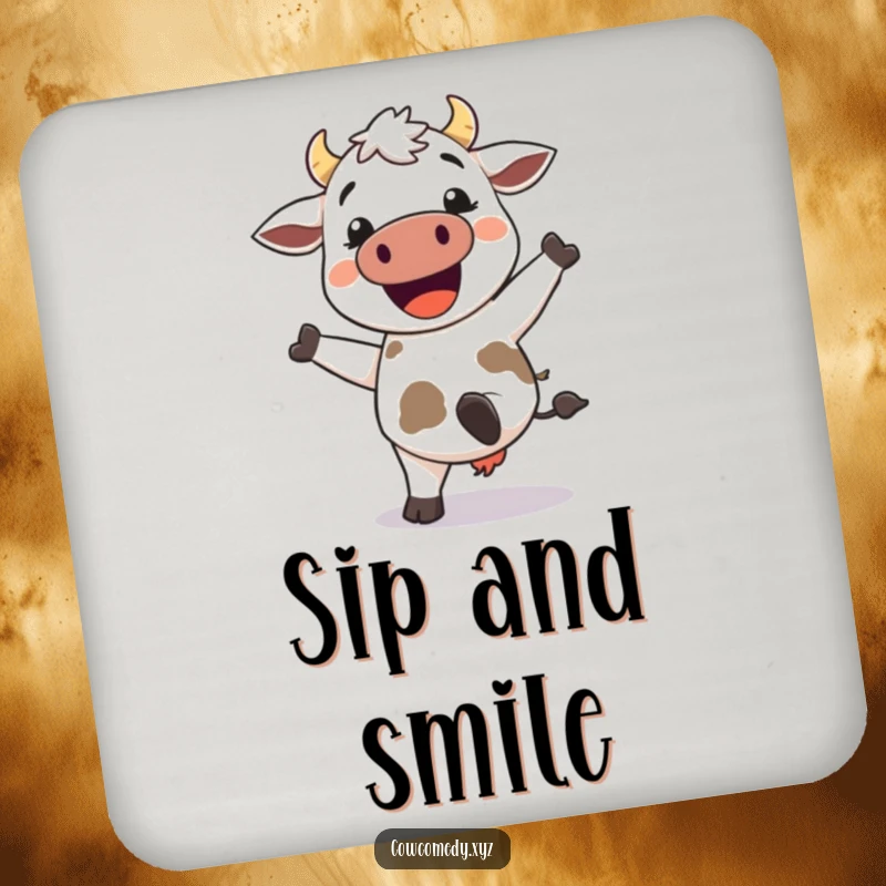 Funny Kawaii Cow Coaster: Cute cow kicking its heels up, protecting surfaces with a humorous design.