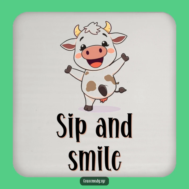 Funny Kawaii Cow Coaster - Happy Kicking Heels Drink Protector - Gift Set