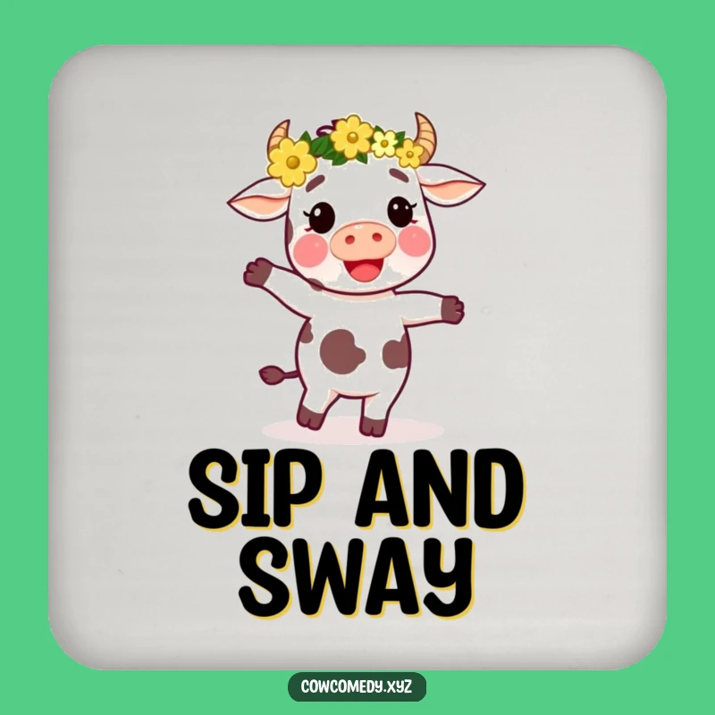 Funny Dancing Cow Flower Crown Coaster: Sip with Bohemian Flair