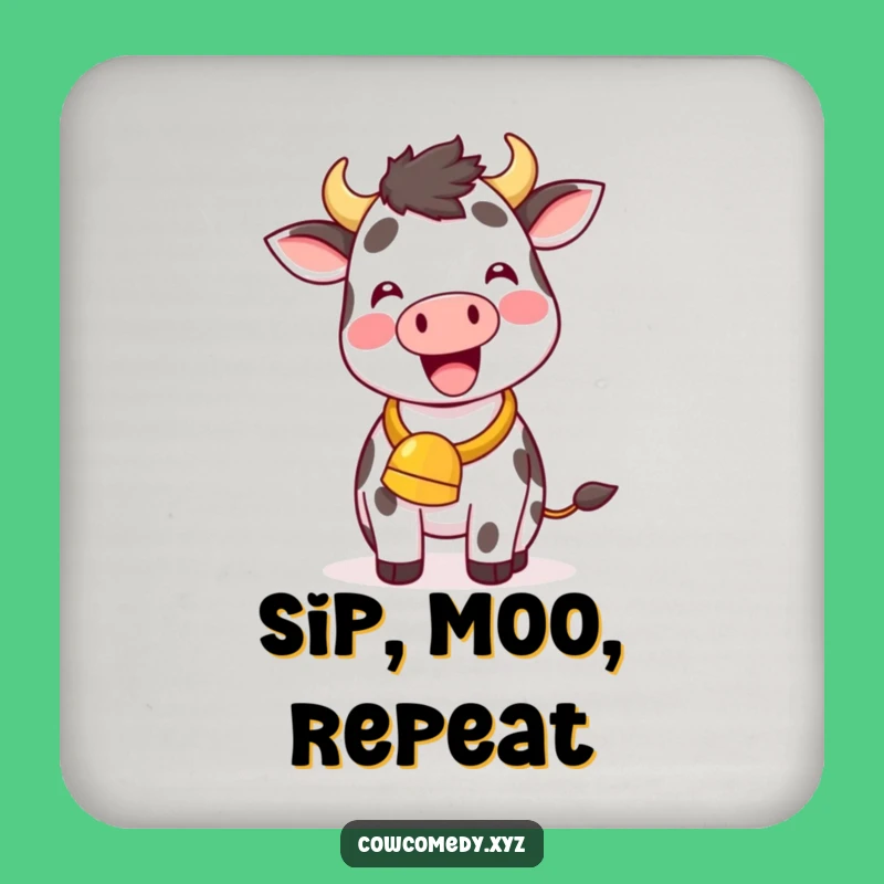 Funny Kawaii Cow Drink Coaster: Joyful Cowbell Ringing Table Protector