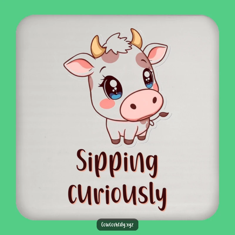 Funny Kawaii Cow Head Tilt Coaster - Sparkly Eyed Protector - Gift Set