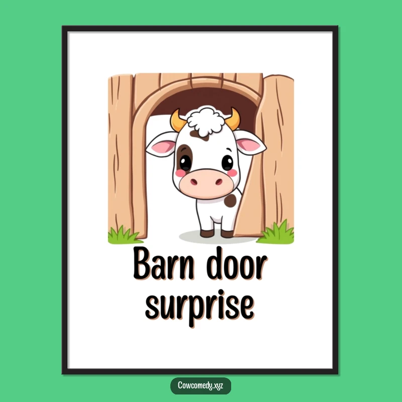 Funny Kawaii Cow Barn Poster: Playful Art Print for Whimsical Decor