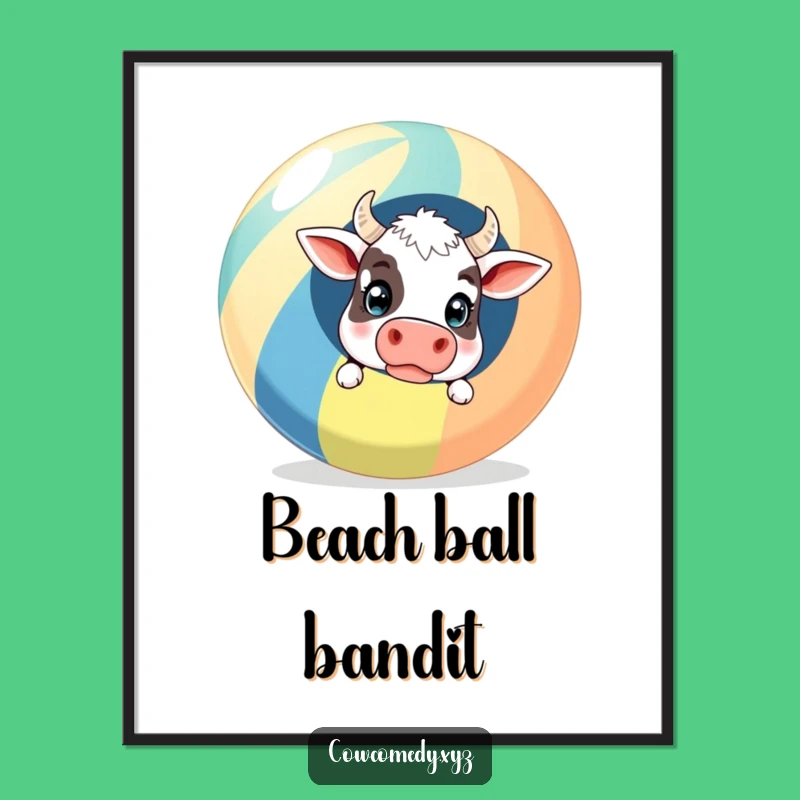 Funny Surprised Cow Beach Ball Poster - Hilarious Art for Playful Spaces