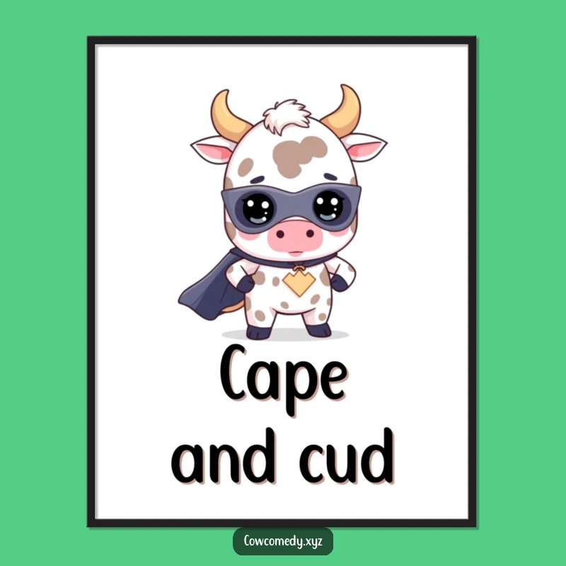 Funny Kawaii Cow Superhero Poster: Heroic Bovine Art for Hilarious Wall Decor