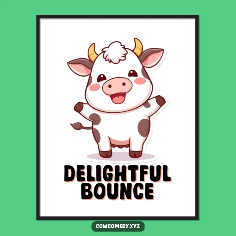 Funny Kawaii Cow Happy Hop Poster - Plump Joyful Art - Hilarious Gift Decor
