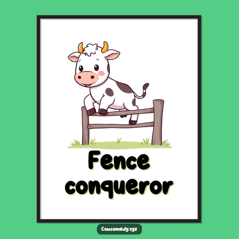 Funny Kawaii Cow Poster: Joyful Jump - Adorable & Humorous Wall Art