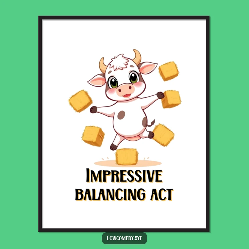 Funny Calf Juggling Poster: Hilarious Farm Art & Gift