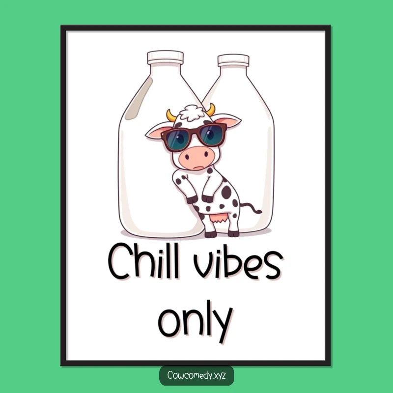 Funny Cool Cow Sunglasses Poster. Milk Jug Art. Unique Chill Funny Gift Print!