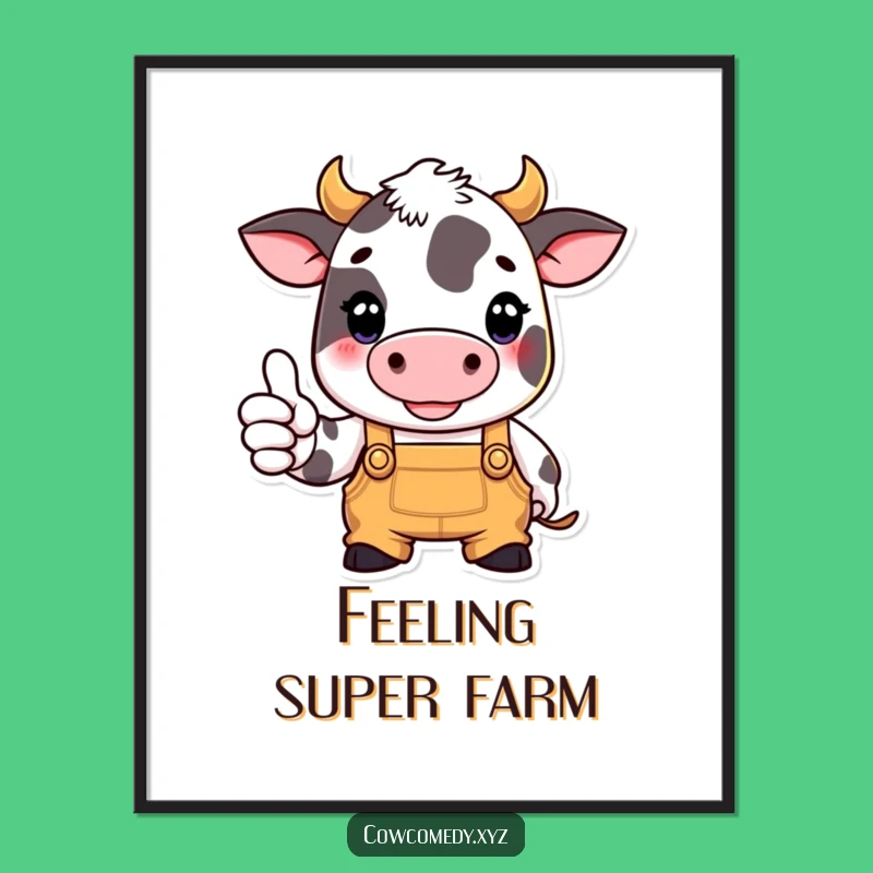 Funny Cow Poster: Overalls & Thumbs Up, Perfect Funny Farm Gift