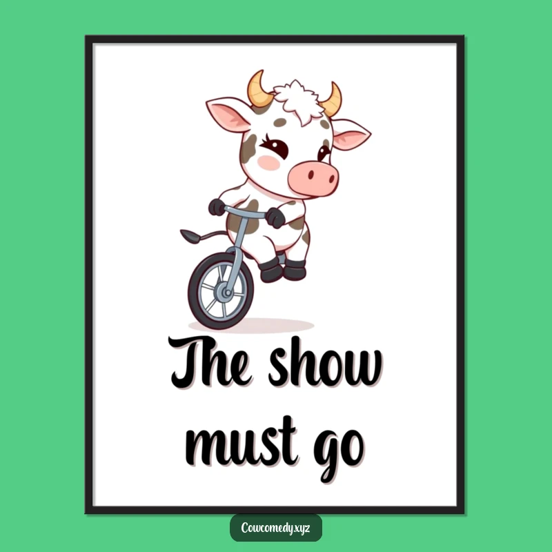 Funny Cow Unicyclist Poster: Quirky Wall Art for a Laugh
