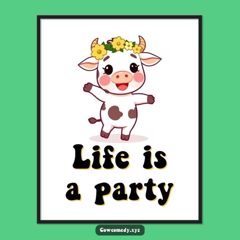 Funny Dancing Cow Flower Crown Poster: Whimsical Wall Art for Joy