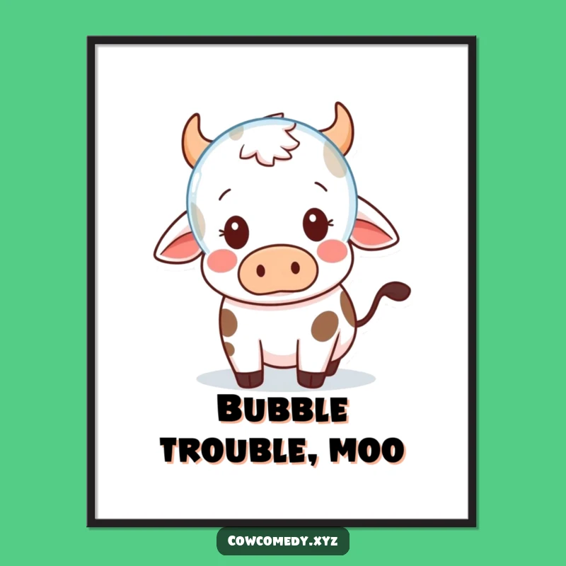 Funny Kawaii Cow Bubble Surprise Art Print - Cute Wall Decor