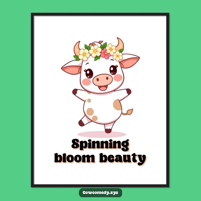Funny Kawaii Cow Flower Crown Poster - Joyful Spin Art - Hilarious Gift Decor