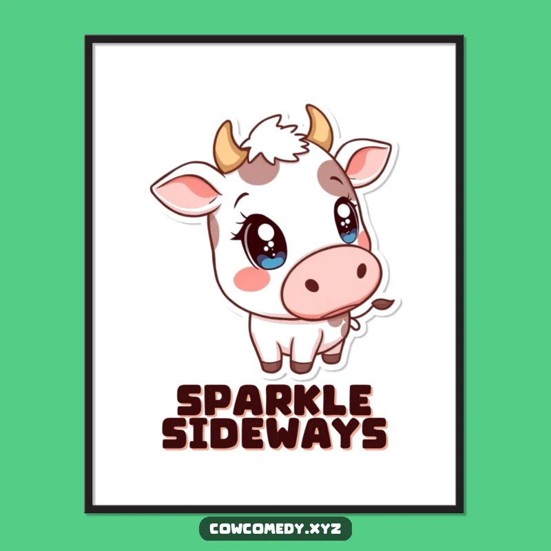 Funny Kawaii Cow Head Tilt Poster - Sparkly Eyed Art - Hilarious Gift Decor