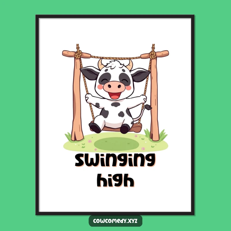 Funny Kawaii Cow Poster: Swinging Fun - Adorable & Humorous Wall Art