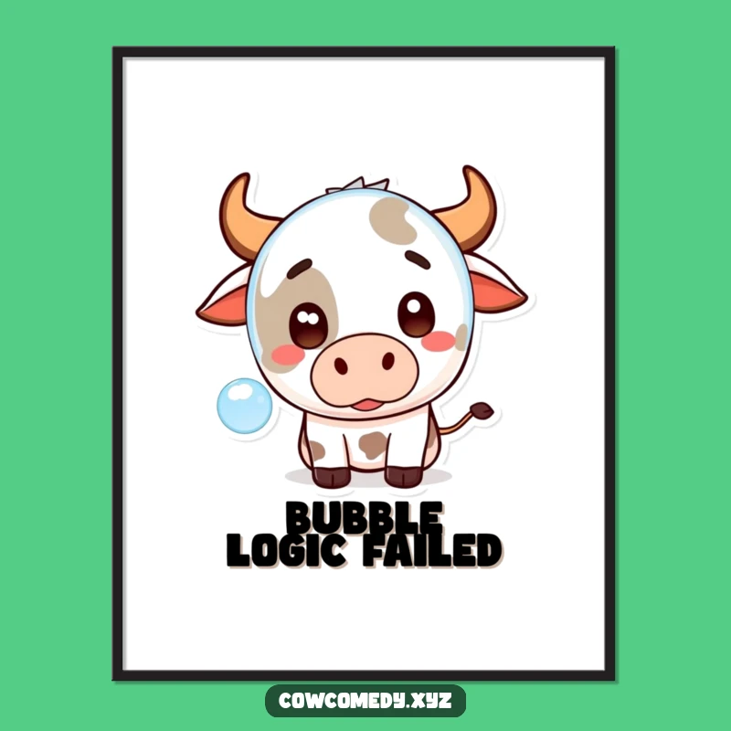 Funny Kawaii Cow Surprise Poster: Cute Art Print for Whimsical Decor