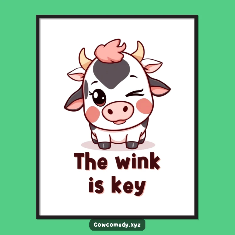 Funny Kawaii Cow Wink Poster: Mischievous Art Print for Walls