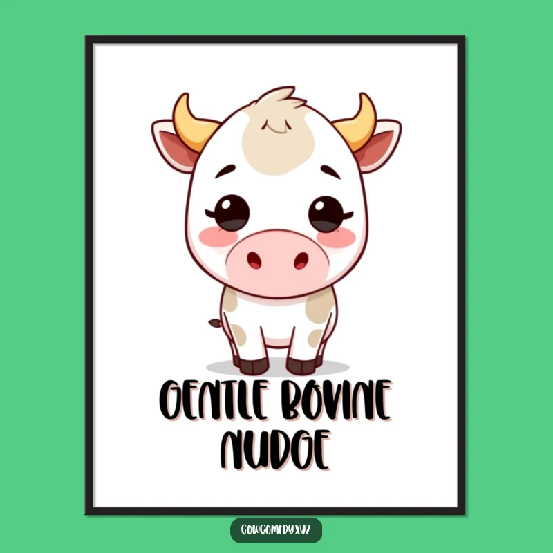 Funny Kawaii Cow Headbutt Poster: Charming Cartoon Bovine Art for Hilarious Decor