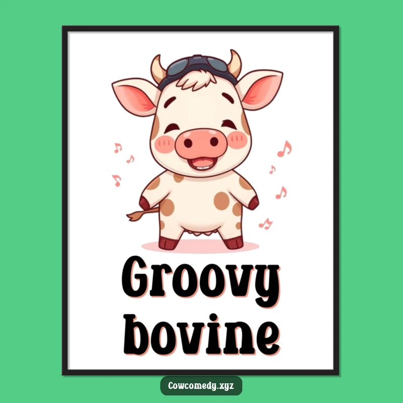 Funny Rosy Cow Poster: Wall Art with a Musical Beat