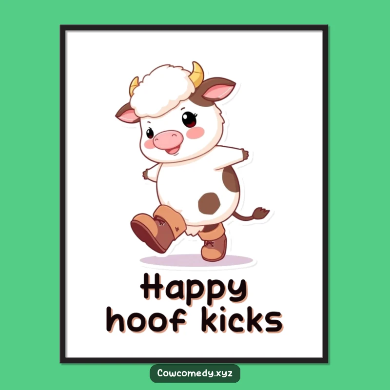 Funny Fluffy Cow Boots Poster: Happy Art, Perfect Wall Decor Quirky Funny Gift
