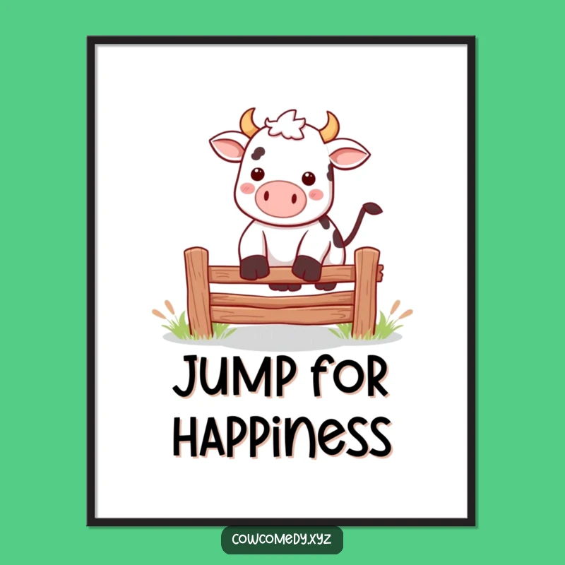 Funny Kawaii Cow Jumping Poster: Decorate with Playful Humor