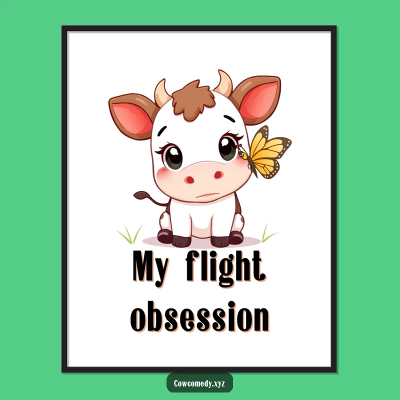 Funny Kawaii Cow Butterfly Poster: Whimsical Art for Nature Lovers
