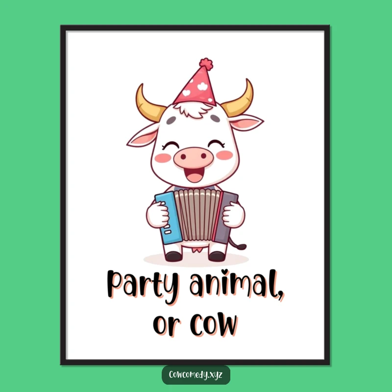 Funny Cow Accordion Poster: Cheerful Wall Art & Music Gift