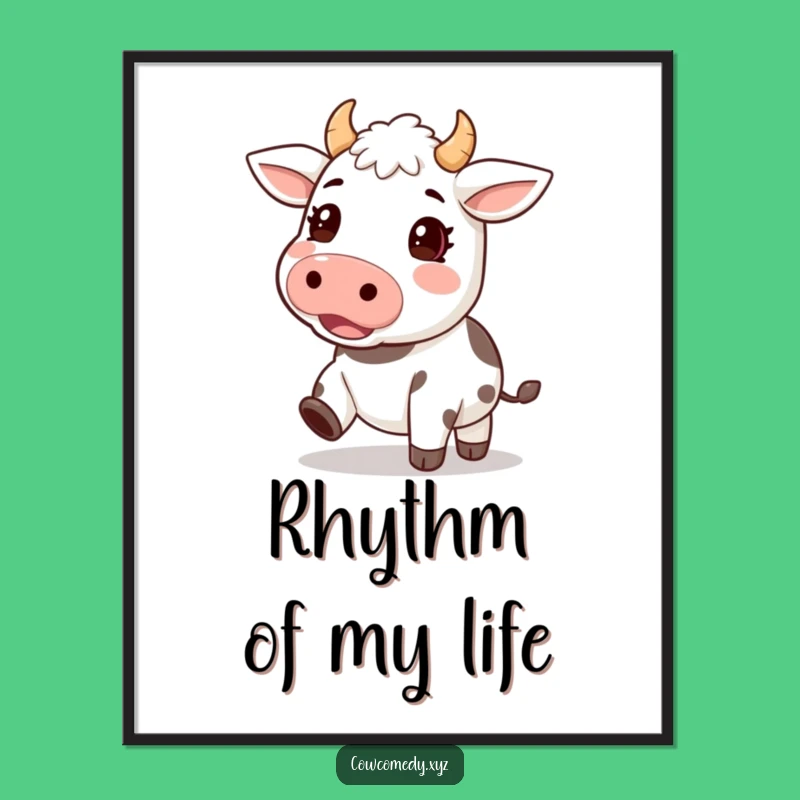 Funny Excited Cow Poster: Kawaii Rhythm and Energy Wall Art, Wonderful Funny Gift!