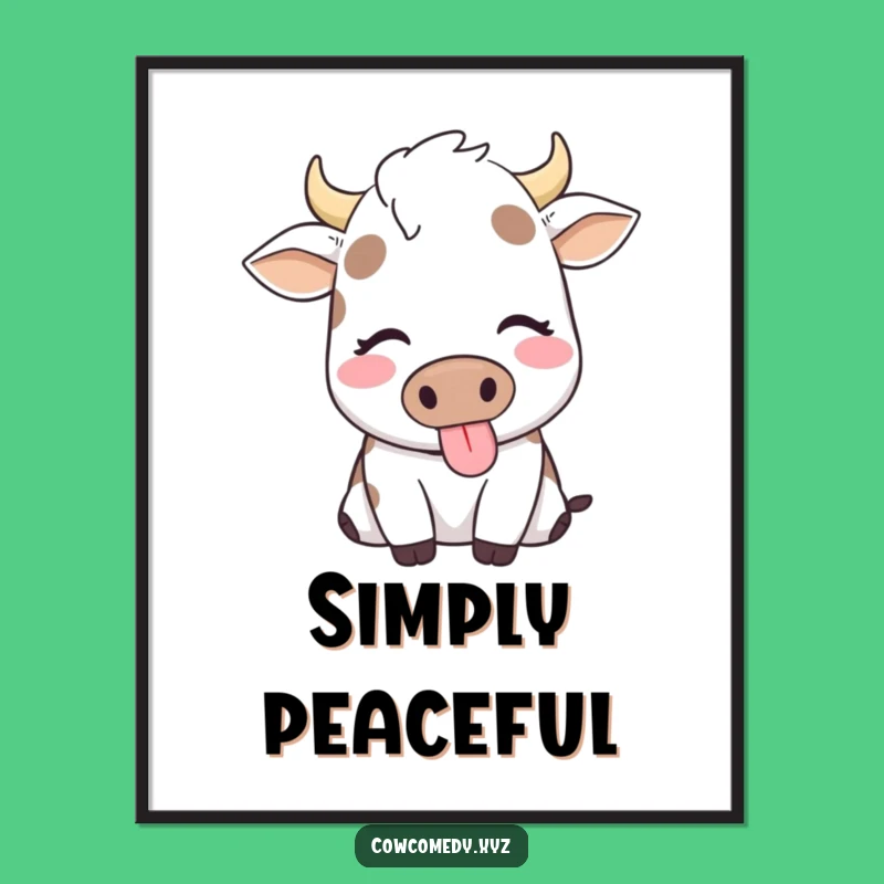 Funny Cow Poster: Contented Chewing Art, Perfect Funny Relaxing Gift