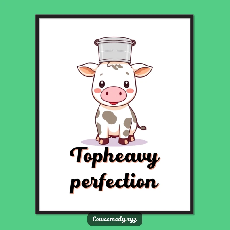 Funny Kawaii Cow Pail Poster: Whimsical Farm Art for Your Walls