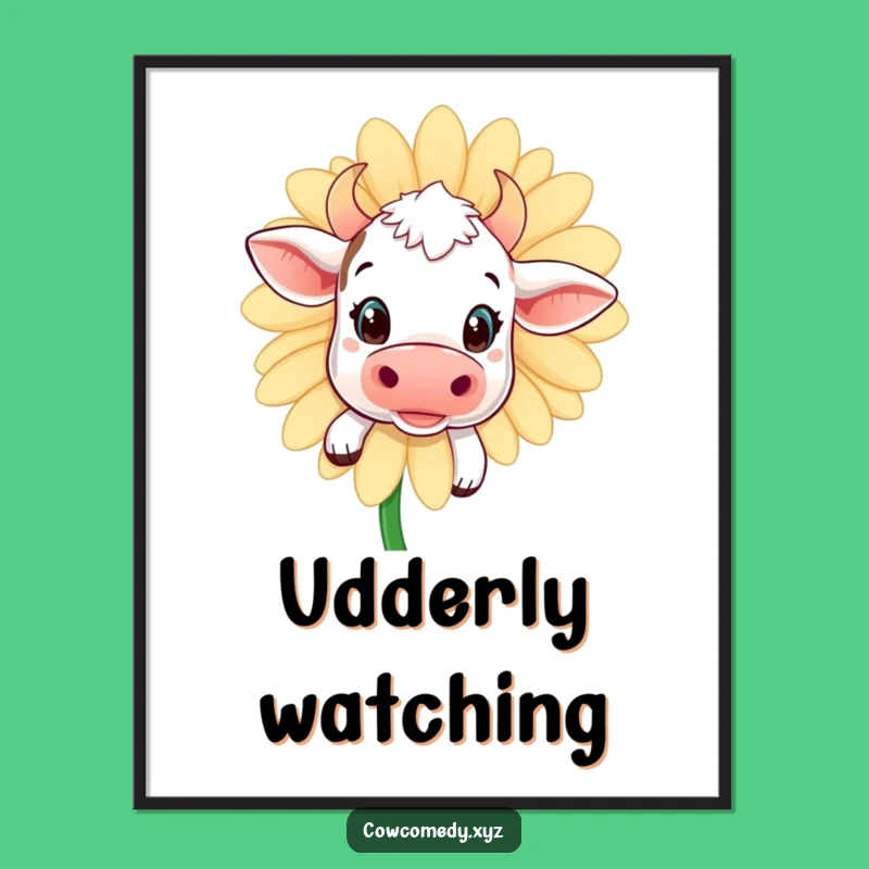 Funny Kawaii Cow Daisy Poster: Adorable Wall Art, Perfect Funny Gift for Cute Decor