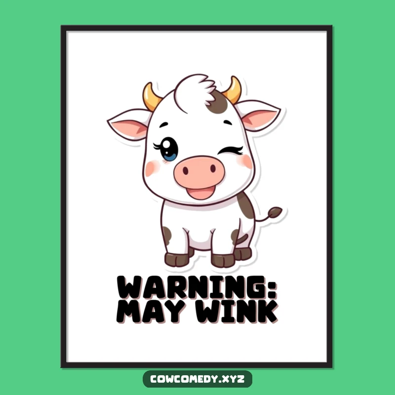 Funny Kawaii Cow Poster: Winking Mischief Art Print, Perfect Quirky Funny Gift!