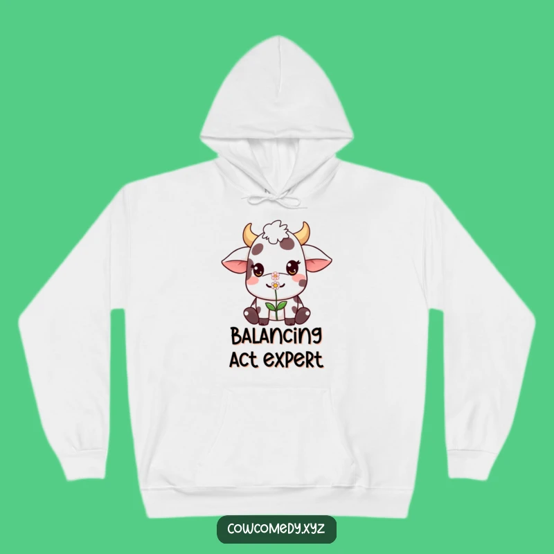 Funny Kawaii Cow Hoodie: Flower Balance - Cozy & Adorable Gentle Humor