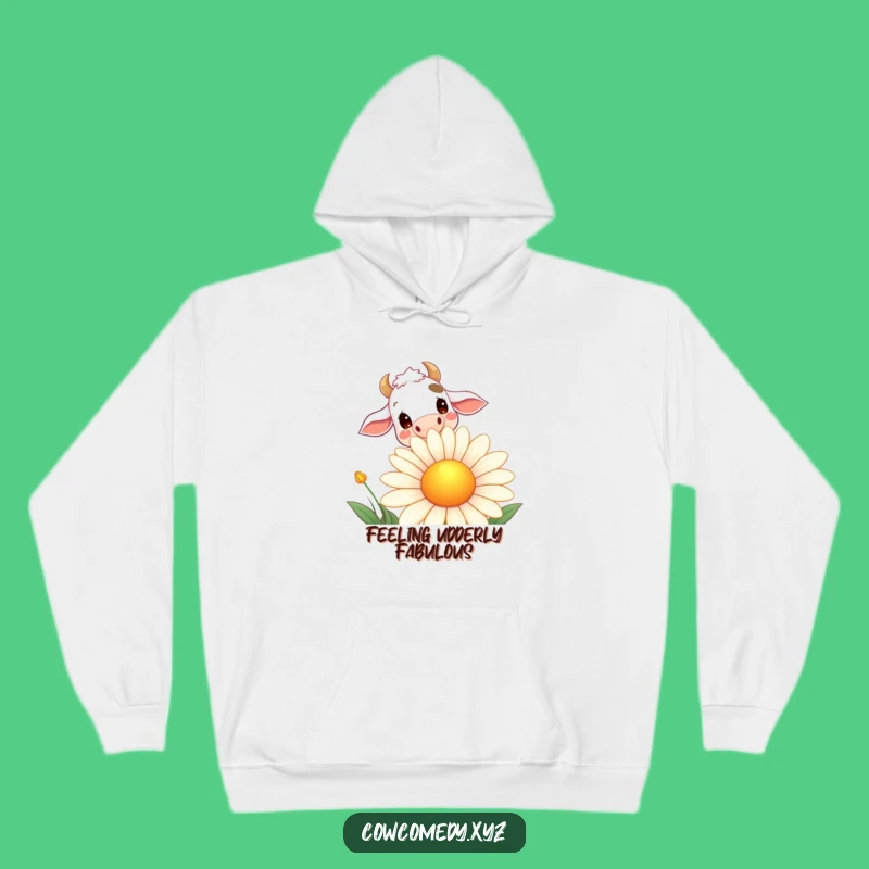 Cozy Funny Daisy Cow Hoodie: Curious Cow Peeking Over Smiling Flower, Warm & Hilarious Gift