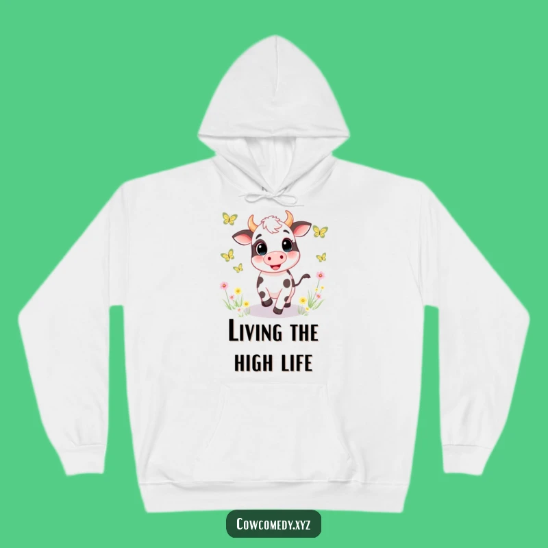 Funny Cow Chasing Butterflies Hoodie. Cozy Meadow Vibes. Ideal Warm Funny Gift!