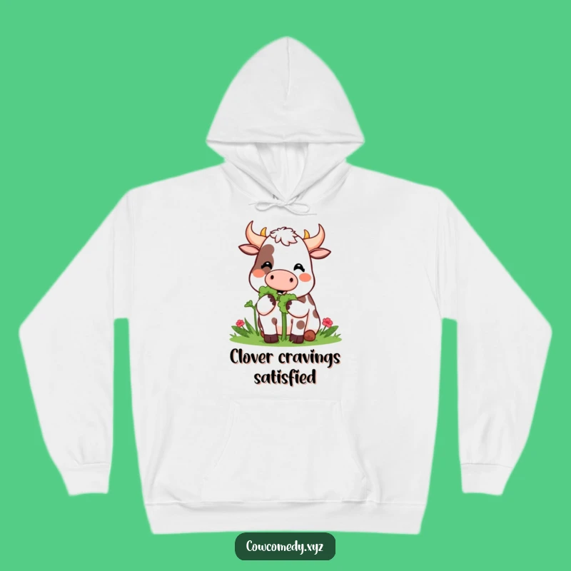Funny Kawaii Cow Clover Munch Hoodie - Cozy & Happy Luck